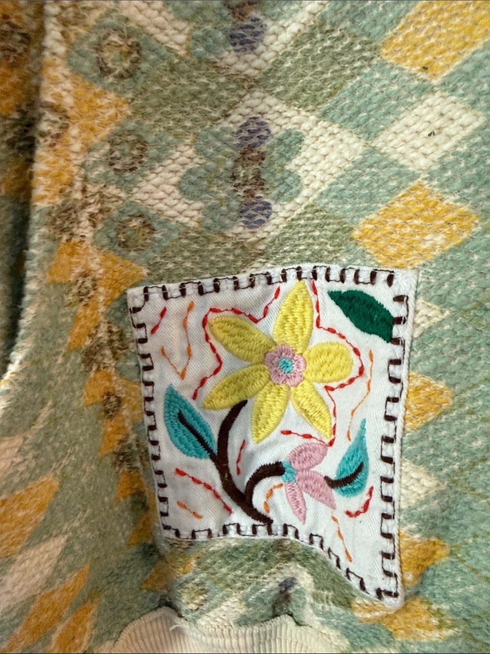 Free People Patchwork Zip-Up Hoodie in Pastel Multi with Coral Drawstrings - Picture 4 of 9